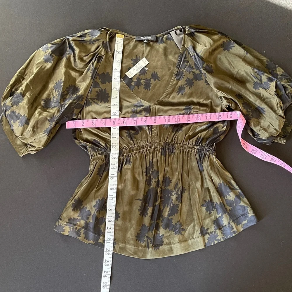 Madewell Shirred Puff-Sleeve Top in Satin XSmall